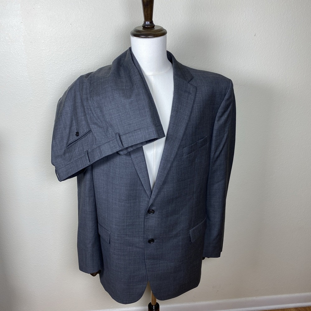 Lauren Ralph Lauren Men's Suit 46L Pants 42x30 Gray Check 100% Wool 2 Buttons